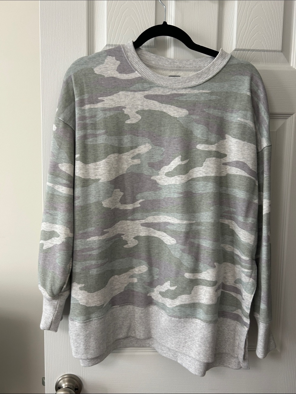 aerie Camouflage Crewneck Sweater with side slit oversized